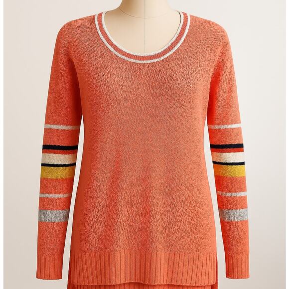Zaket & Plover Long Sleeve Stripe Crewneck Sweater Top Orange Small - Picture 1 of 10